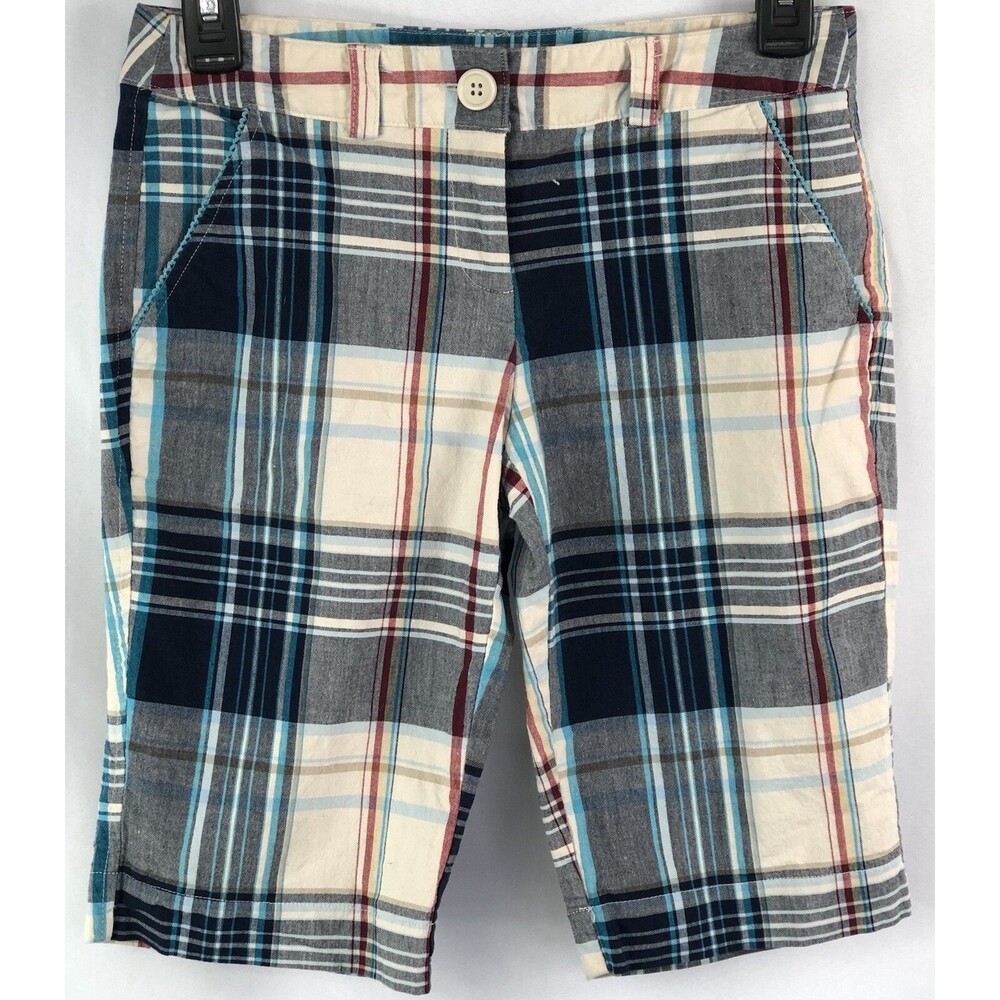Tracy Evans Bermuda shorts 1 Jrs Aqua/blk plaid 26”W Beach Preppy Classic